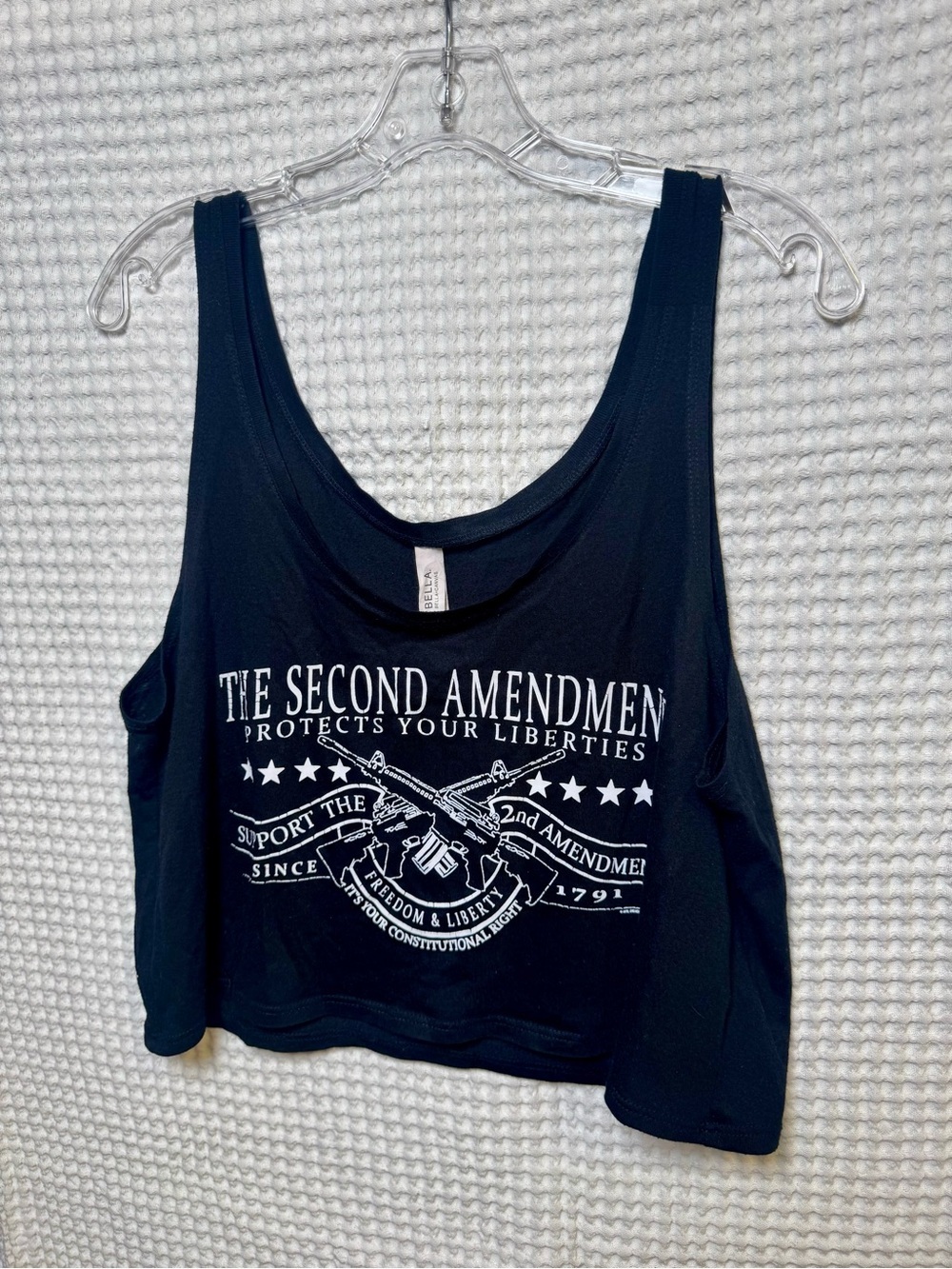 Bella Canvas Black Graphic Crop Tank Top with White Print